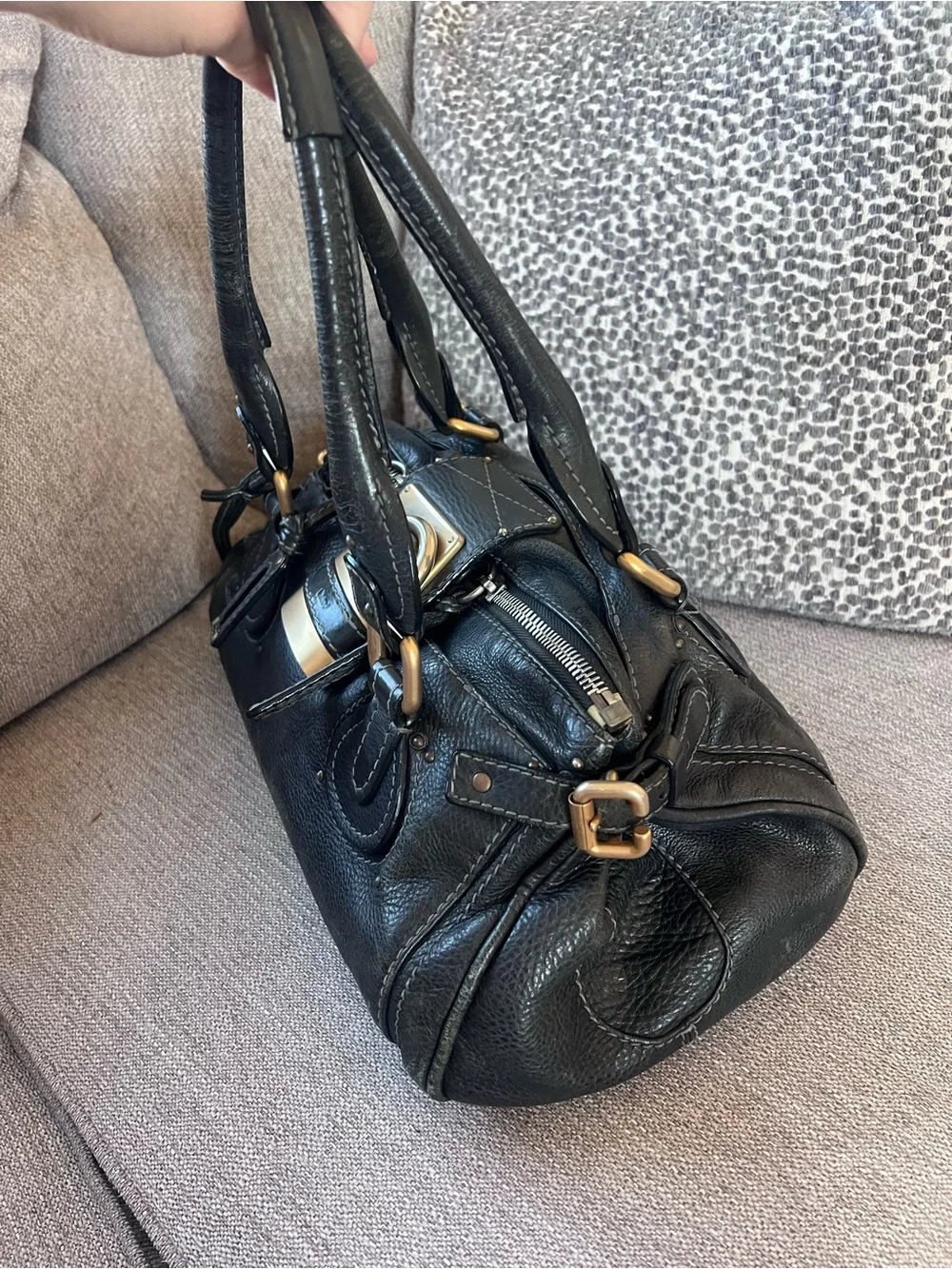 Chloe Paddington Black Leather Handbag with Gold Accents